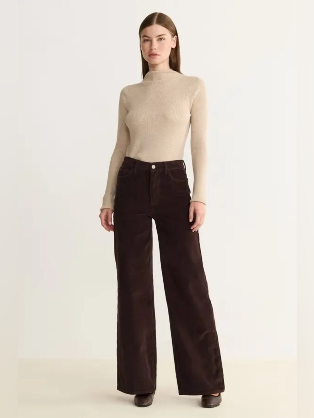 WARP+WEFT NCE High Waist Brown Wide Leg Corduroy Jeans
